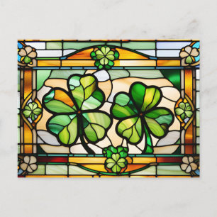 Cartes Pour Fêtes Annuelles St. Patrick's Day Vitrail Lucky Clover Leaf