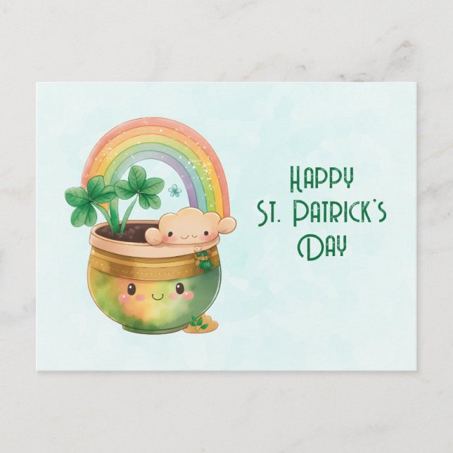 Cartes Pour Fêtes Annuelles St. Patrick's Day Whimsical Arc-en-ciel et trèfle (Devant)