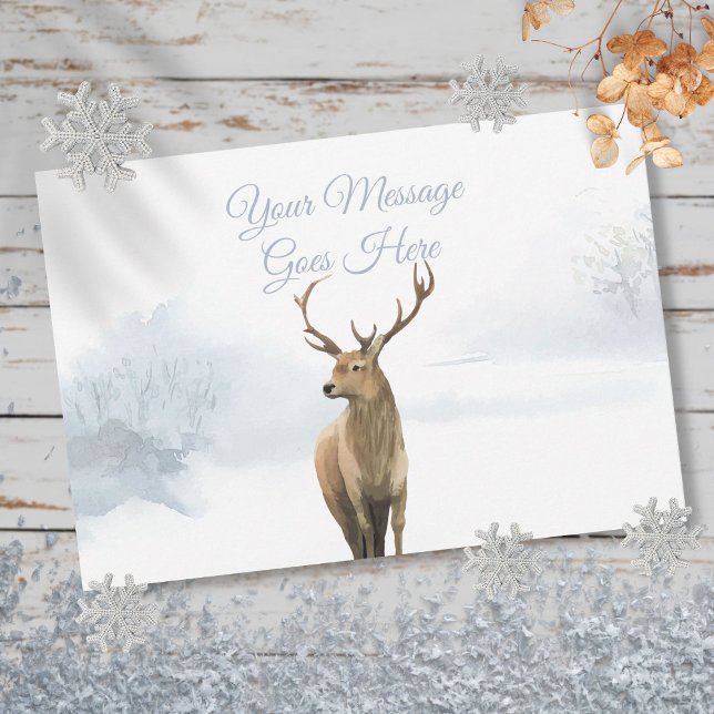 Cartes Pour Fêtes Annuelles Stade d'hiver Jours fériés de Noël Élégant Script (Winter Stag Christmas Holidays Elegant Script Holiday Card)
