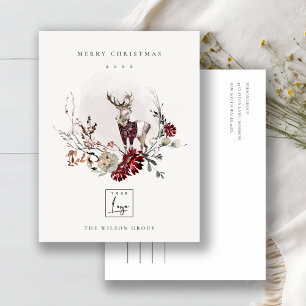 Cartes Pour Fêtes Annuelles Stag Marsala Foliage Wreath Joyeux logo de Noël