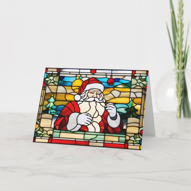 Cartes Pour Fêtes Annuelles Stained Glass Abstract Christmas Santa (Devant)