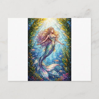 Cartes Pour Fêtes Annuelles Stained-Glass Mermaid: A mermaid Holiday Postcard