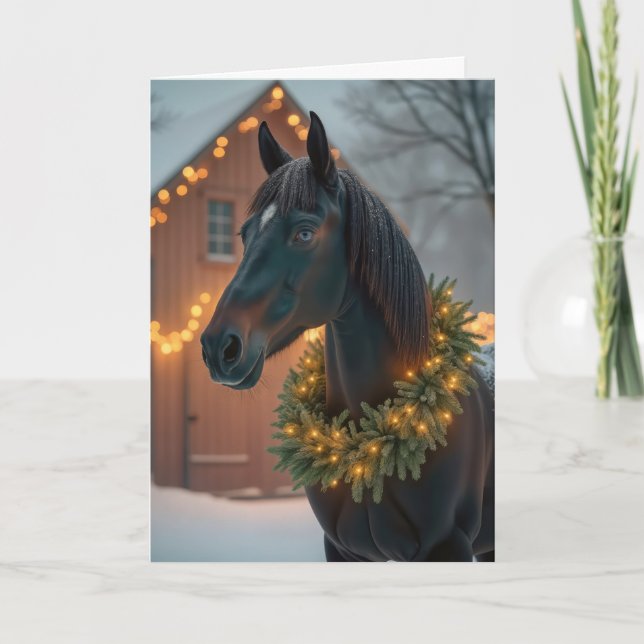 Cartes Pour Fêtes Annuelles Stallion avec couronne de Noël (Devant)