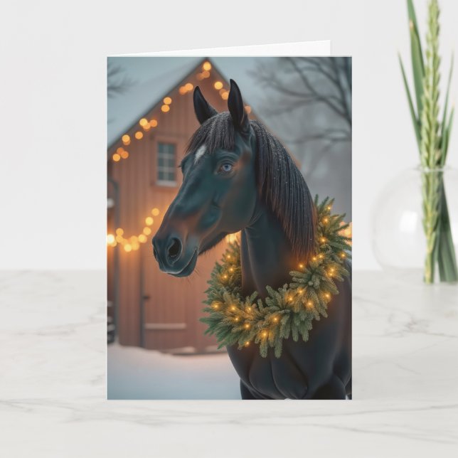 Cartes Pour Fêtes Annuelles Stallion Noir De Noël Avec Wagons (Devant)