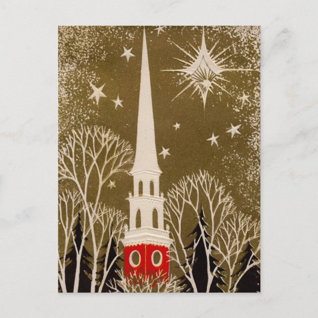 Cartes Pour Fêtes Annuelles Star de Noël et Steeple en or (Devant)