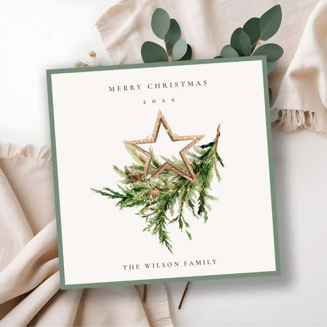 Cartes Pour Fêtes Annuelles Star Orament Pine Branch Faune Joyeux Noël (Créateur téléchargé)