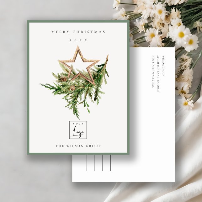 Cartes Pour Fêtes Annuelles Star Ornament Pine Fauna Logo Joyeux Noël (Créateur téléchargé)