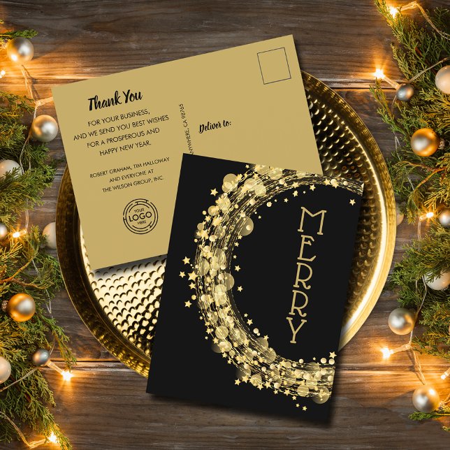 Cartes Pour Fêtes Annuelles Star Wreath sur Black Christmas (Star wreath on black holiday Christmas postcards, perfect to thank your customers)