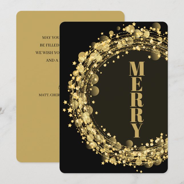 Cartes Pour Fêtes Annuelles Star Wreath sur Black Christmas (Devant / Derrière)