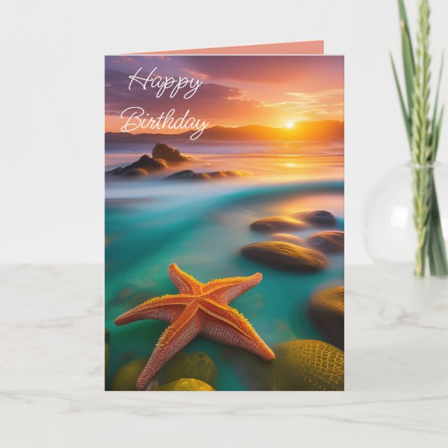 Cartes Pour Fêtes Annuelles Starfish sur la plage à Dawn Birthday (Devant)