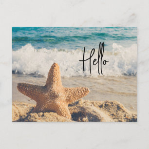 Cartes Pour Fêtes Annuelles Starfish sur une plage de sable Photographie Bonjo
