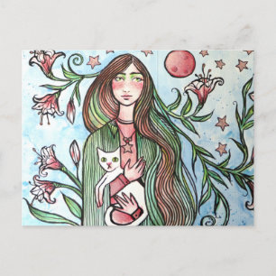 Cartes Pour Fêtes Annuelles Stargazer Lily Goddess avec son chat blanc