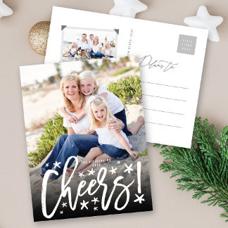 Cartes Pour Fêtes Annuelles Starry Cheers Brush Script Moderne Photo du Nouvel