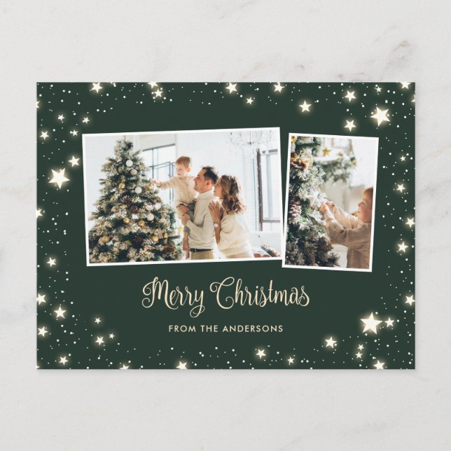 Cartes Pour Fêtes Annuelles Starry Green Snow 3 Photo Joyeux Noël (Devant)