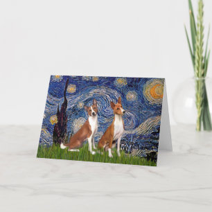 Cartes Pour Fêtes Annuelles Starry Night - deux Basenji's