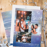 Cartes Pour Fêtes Annuelles Starry Night Joy to the World 3 Photo Collage<br><div class="desc">Créez votre propre 3 photo collage carte de vacances, avec Joy to the World à la main lettrage, sur un arrière - plan de nuit étoilé. Le design se compose de traits de brosse aquarelle, dans les tons bleu indigo violet et gris, avec étoiles, lumière étoilée et poussière d'or. Joy...</div>