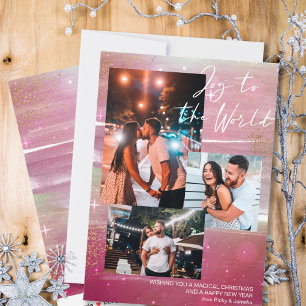 Cartes Pour Fêtes Annuelles Starry Night Joy to the World 3 Photo Collage Roug