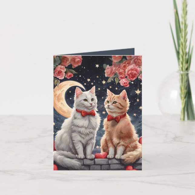 Cartes Pour Fêtes Annuelles Starry Night Meow velous Fluffy Cat Valentine Card (Devant)