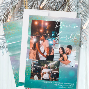 Cartes Pour Fêtes Annuelles Starry Night Peace on Earth 3 Photo Collage Vert