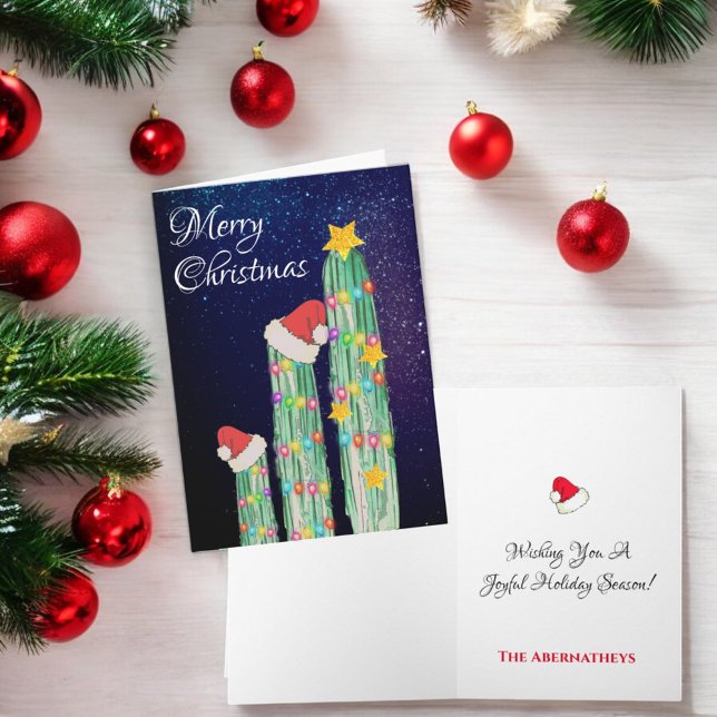 Cartes Pour Fêtes Annuelles Starry Night Southwest Cactus Custom (Christmas folding greeting card cover and inside template text)