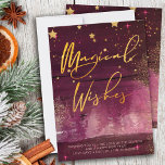 Cartes Pour Fêtes Annuelles Starry Winter Night Magiques Wives Ruby et Gold<br><div class="desc">Starry Winter night Magical Wives carte de noël avec élégante calligraphie en écriture or. Ce design chic et moderne allie des touches d'aquarelle de rubis, des étoiles dorées, des lumières d'étoile, de la poussière d'or et une forêt brumeuse. Il est écrit à la main avec des Voeux magiques et le...</div>
