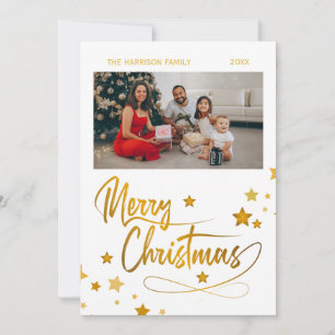 Cartes Pour Fêtes Annuelles Stars d'or Typographie de Noël Une photo