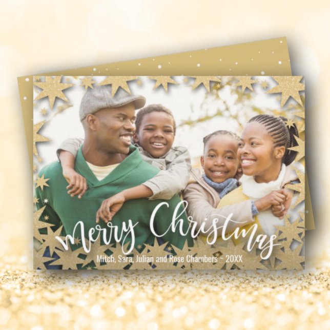 Cartes Pour Fêtes Annuelles Stars Gold Joyeux Noël Photo (Créateur téléchargé)