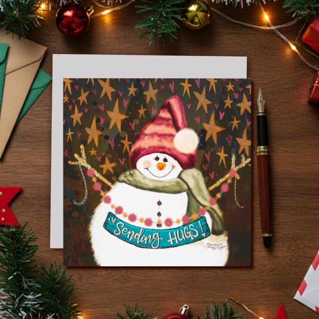 Cartes Pour Fêtes Annuelles Stars Hugs Amusants Snowman Noël Inspirivité (Créateur téléchargé)