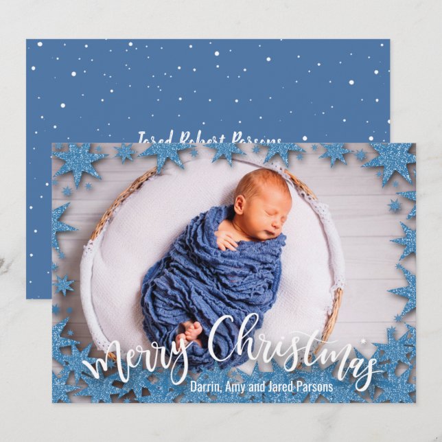 Cartes Pour Fêtes Annuelles Stars Joyeux Noël Photo Annonces de naissance (Devant / Derrière)