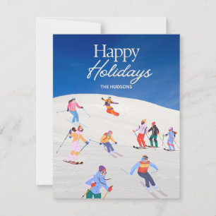 Cartes Pour Fêtes Annuelles Station de ski Fun Trendy Happy Holidays 
