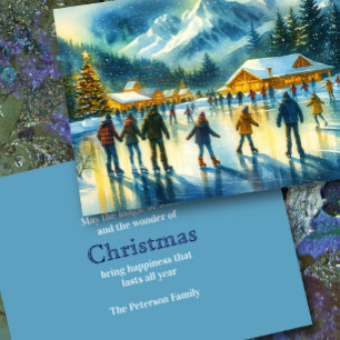 Cartes Pour Fêtes Annuelles Station d'eau de Noël Patinage sur glace