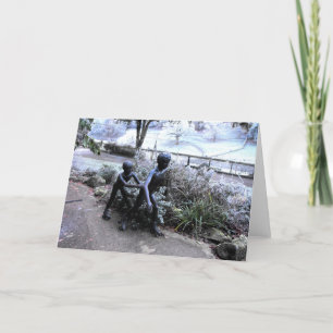 Cartes Pour Fêtes Annuelles Statue en bronze d'enfants faisant du patin à glac