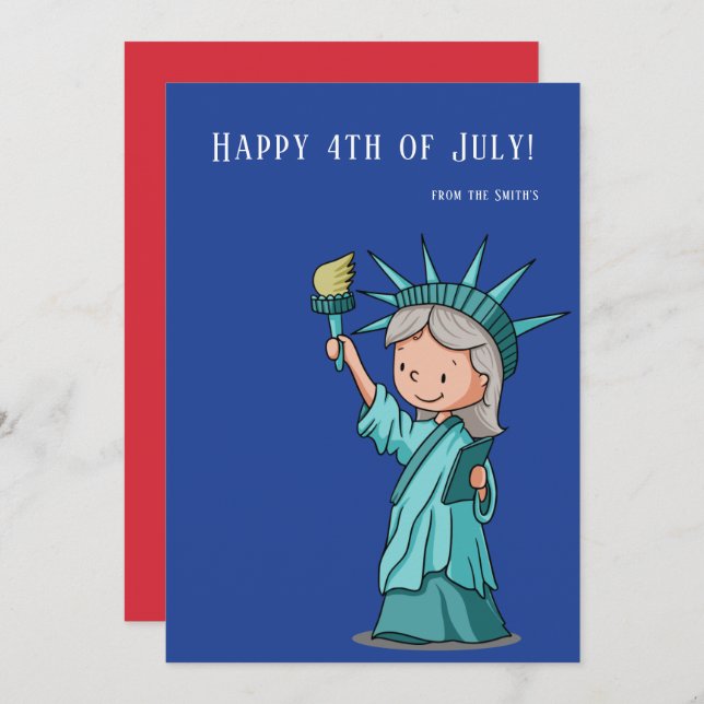 Cartes Pour Fêtes Annuelles Statue mignonne de la liberté 4 juillet patriotiqu (Devant / Derrière)