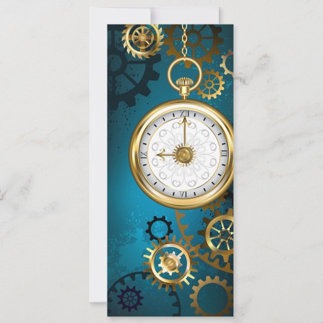 Cartes Pour Fêtes Annuelles Steampunk Arrière - plan turquoise avec Gears (Devant)