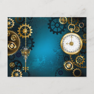Cartes Pour Fêtes Annuelles Steampunk Arrière - plan turquoise avec Gears