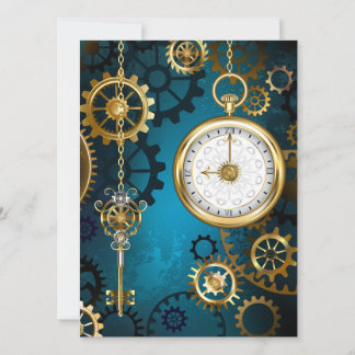 Cartes Pour Fêtes Annuelles Steampunk Arrière - plan turquoise avec Gears
