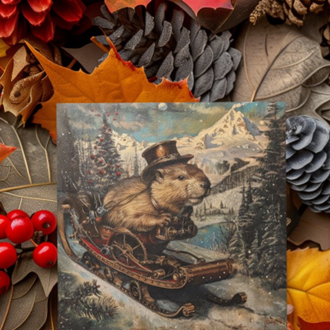 Cartes Pour Fêtes Annuelles Steampunk Christmas Beaver personnalisable (Créateur téléchargé)