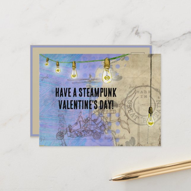 Cartes Pour Fêtes Annuelles Steampunk Edison Lights sur un fil Valentine's Day (Devant/Arrière en situation)