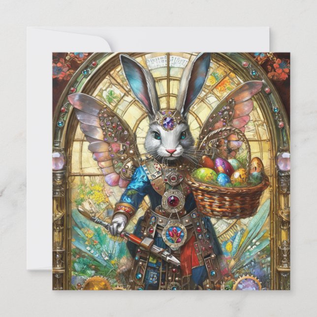 Cartes Pour Fêtes Annuelles Steampunk Lapin de Pâques Guerrier Angel (Devant)
