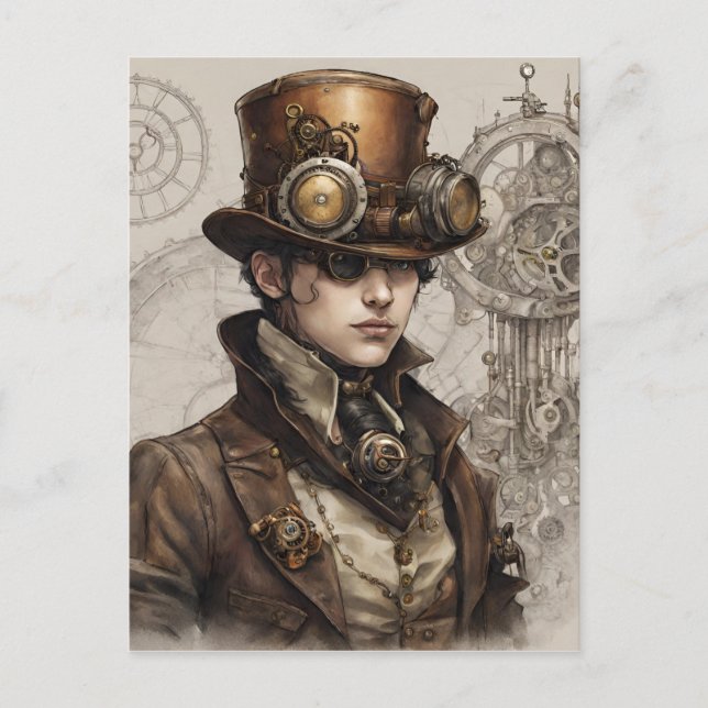 Cartes Pour Fêtes Annuelles Steampunk Victorian Gentleman Artwork (Devant)