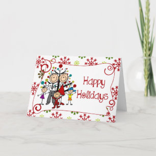 Cartes Pour Fêtes Annuelles Stick Figure Famille Fêtes de Noël