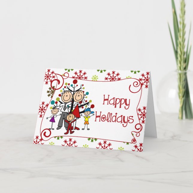 Cartes Pour Fêtes Annuelles Stick Figure Famille Fêtes de Noël (Devant)