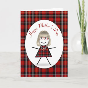 Cartes Pour Fêtes Annuelles Stick Girl de la Fête des Mères sur Tartan Plaid