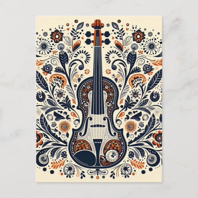 Cartes Pour Fêtes Annuelles Sticker national pour violon avec art populaire (Devant)