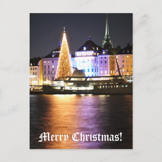 Cartes Pour Fêtes Annuelles Stockholm, Suède à Noël la nuit (Devant)