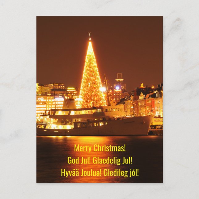 Cartes Pour Fêtes Annuelles Stockholm, Suède à Noël la nuit (Devant)