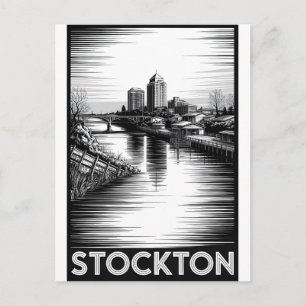 Cartes Pour Fêtes Annuelles Stockton Californie Skyline Noir Blanc Gravure sur