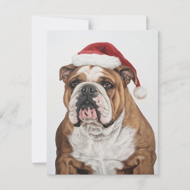 Cartes Pour Fêtes Annuelles Stoic Bulldog Painting Santa Hat Christmas (Devant)
