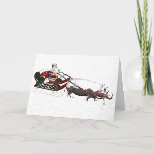 Cartes Pour Fêtes Annuelles Straîne Père Noël Pullée Par Hippopotame