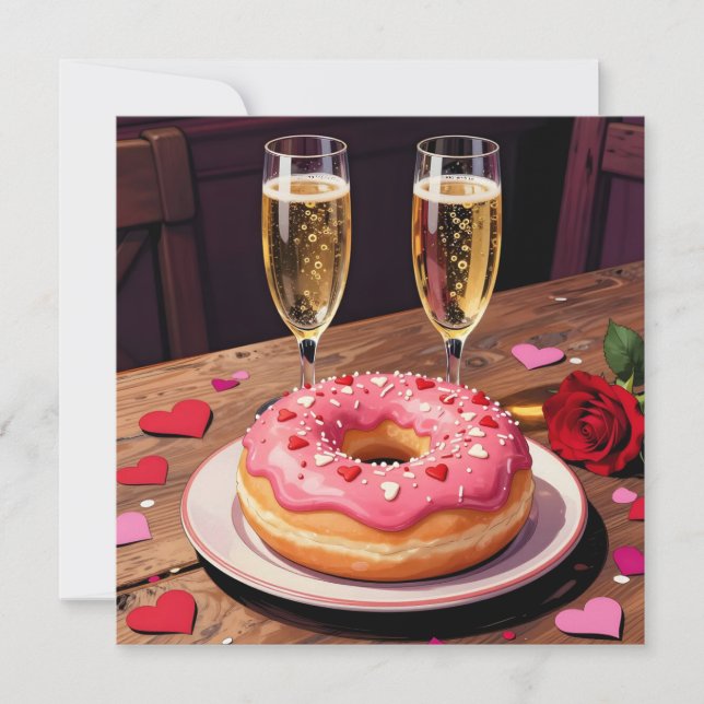 Cartes Pour Fêtes Annuelles Strawberry Donuts, Champagne and Rose Valentine's  (Devant)